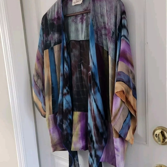 Sterling Styles Multicolor Cardigan Draped Tie Front Art To Wear Artsy One Size - Picture 4 of 7